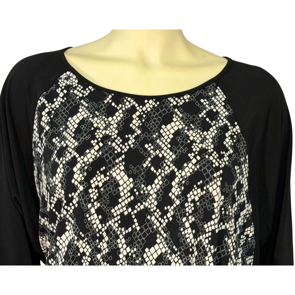 Banana Republic Sz M Pullover Blouson Dress Raglan Slvs B&W Snakeskin Knit New - Picture 4 of 10